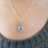 14K White Gold 5 MM Heart Cut Blue Topaz & Round Diamond Heart Pendant (Silver Chain Included)
