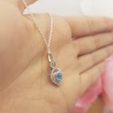 14K White Gold 5 MM Heart Cut Blue Topaz & Round Diamond Heart Pendant (Silver Chain Included)
