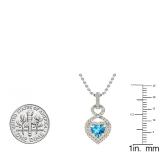 14K Yellow Gold 5 MM Heart Cut Blue Topaz & Round Diamond Heart Pendant (Silver Chain Included)