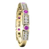 14K Yellow Gold Round Pink Sapphire And White Diamond Ladies Vintage Style Anniversary Wedding Band
