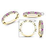 14K Yellow Gold Round Pink Sapphire And White Diamond Ladies Vintage Style Anniversary Wedding Band