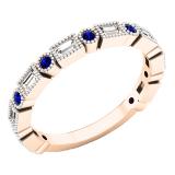 10K Rose Gold Round Blue Sapphire & Baguette Cut White Diamond Ladies Anniversary Wedding Band