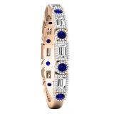 10K Rose Gold Round Blue Sapphire & Baguette Cut White Diamond Ladies Anniversary Wedding Band