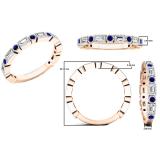 10K Rose Gold Round Blue Sapphire & Baguette Cut White Diamond Ladies Anniversary Wedding Band