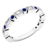 10K White Gold Round Blue Sapphire & Baguette Cut White Diamond Ladies Anniversary Wedding Band