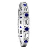 10K White Gold Round Blue Sapphire & Baguette Cut White Diamond Ladies Anniversary Wedding Band