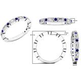10K White Gold Round Blue Sapphire & Baguette Cut White Diamond Ladies Anniversary Wedding Band