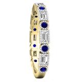 10K Yellow Gold Round Blue Sapphire & Baguette Cut White Diamond Ladies Anniversary Wedding Band