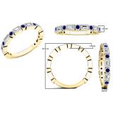 10K Yellow Gold Round Blue Sapphire & Baguette Cut White Diamond Ladies Anniversary Wedding Band