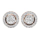 0.70 Carat (ctw) 18K Rose Gold Round Cut White Diamond Ladies Halo Stud Earrings 3/4 CT