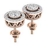 0.70 Carat (ctw) 18K Rose Gold Round Cut White Diamond Ladies Halo Stud Earrings 3/4 CT