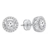 0.70 Carat (ctw) 18K White Gold Round Cut White Diamond Ladies Halo Stud Earrings 3/4 CT