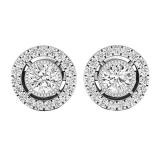 0.70 Carat (ctw) 18K White Gold Round Cut White Diamond Ladies Halo Stud Earrings 3/4 CT