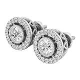 0.70 Carat (ctw) 18K White Gold Round Cut White Diamond Ladies Halo Stud Earrings 3/4 CT