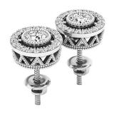 0.70 Carat (ctw) 18K White Gold Round Cut White Diamond Ladies Halo Stud Earrings 3/4 CT