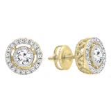 0.70 Carat (ctw) 18K Yellow Gold Round Cut White Diamond Ladies Halo Stud Earrings 3/4 CT