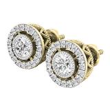 0.70 Carat (ctw) 18K Yellow Gold Round Cut White Diamond Ladies Halo Stud Earrings 3/4 CT