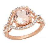 18K Rose Gold 9 MM Round Cut Morganite & Diamond Ladies Swirl Split Shank Bridal Engagement Ring