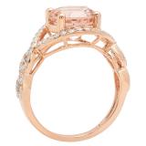 18K Rose Gold 9 MM Round Cut Morganite & Diamond Ladies Swirl Split Shank Bridal Engagement Ring