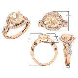 18K Rose Gold 9 MM Round Cut Morganite & Diamond Ladies Swirl Split Shank Bridal Engagement Ring