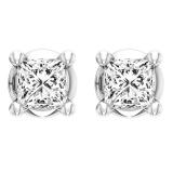 IGI CERTIFIED Princess White Diamond Dainty Men's & Women's (Unisex) Stud Earrings (0.50 ctw Color I-J Clarity I1-I2) in 14K White Gold
