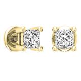 0.50 Carat (ctw) 18K Yellow Gold Princess Cut White Diamond Ladies Stud Earrings 1/2 CT