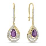18K Yellow Gold 8X5 MM Each Pear Amethyst & Round White Diamond Ladies Drop Earrings