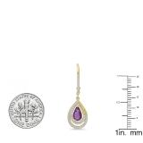 18K Yellow Gold 8X5 MM Each Pear Amethyst & Round White Diamond Ladies Drop Earrings