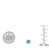 14K Yellow Gold 6 MM Each Princess Blue Topaz & Round White Diamond Ladies Stud Earrings