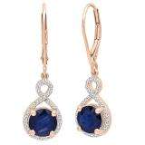 10K Rose Gold 7 MM Each Round Blue Sapphire & White Diamond Ladies Infinity Drop Earrings