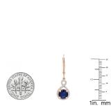 10K Rose Gold 7 MM Each Round Blue Sapphire & White Diamond Ladies Infinity Drop Earrings