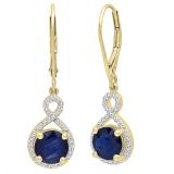 10K Yellow Gold 7 MM Each Round Blue Sapphire & White Diamond Ladies Infinity Drop Earrings