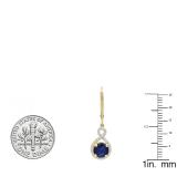 10K Yellow Gold 7 MM Each Round Blue Sapphire & White Diamond Ladies Infinity Drop Earrings