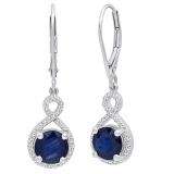 18K White Gold 7 MM Each Round Blue Sapphire & White Diamond Ladies Infinity Drop Earrings