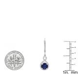 18K White Gold 7 MM Each Round Blue Sapphire & White Diamond Ladies Infinity Drop Earrings