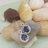 18K White Gold 7 MM Each Round Blue Sapphire & White Diamond Ladies Infinity Drop Earrings
