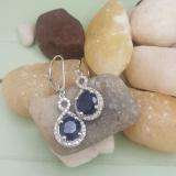 18K White Gold 7 MM Each Round Blue Sapphire & White Diamond Ladies Infinity Drop Earrings