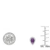 14K White Gold 8X5 MM Each Pear Amethyst & Round White Diamond Stud Earrings