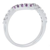 Sterling Silver Round Amethyst And Diamond Ladies Anniversary Wedding Band V Shaped Chevron Band