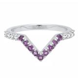 Sterling Silver Round Amethyst And Diamond Ladies Anniversary Wedding Band V Shaped Chevron Band