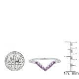 Sterling Silver Round Amethyst And Diamond Ladies Anniversary Wedding Band V Shaped Chevron Band