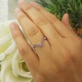 Sterling Silver Round Amethyst And Diamond Ladies Anniversary Wedding Band V Shaped Chevron Band