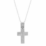 0.40 Carat (ctw) 10K White Gold Round White Diamond Men's Cross Pendant (Silver Chain Included)