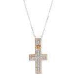 0.40 Carat (ctw) 10K Yellow Gold Round White Diamond Men's Cross Pendant (Silver Chain Included)