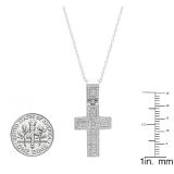 0.40 Carat (ctw) 18K White Gold Round White Diamond Men's Cross Pendant (Silver Chain Included)