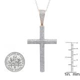1.15 Carat (ctw) 10K Rose Gold Round White Diamond Cross Pendant (Silver Chain Included)
