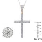1.15 Carat (ctw) 10K Yellow Gold Round White Diamond Cross Pendant (Silver Chain Included)