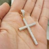 1.15 Carat (ctw) 10K Yellow Gold Round White Diamond Cross Pendant (Silver Chain Included)