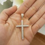 1.15 Carat (ctw) 10K Yellow Gold Round White Diamond Cross Pendant (Silver Chain Included)