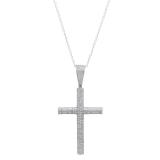 1.15 Carat (ctw) 14K White Gold Round White Diamond Cross Pendant (Silver Chain Included)
